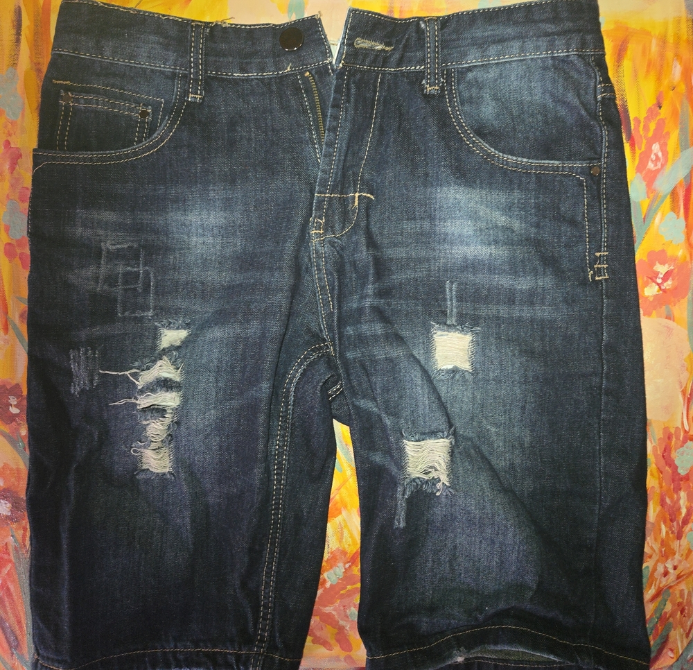 Iwollence  Distressed Dark Blue Denim Shorts